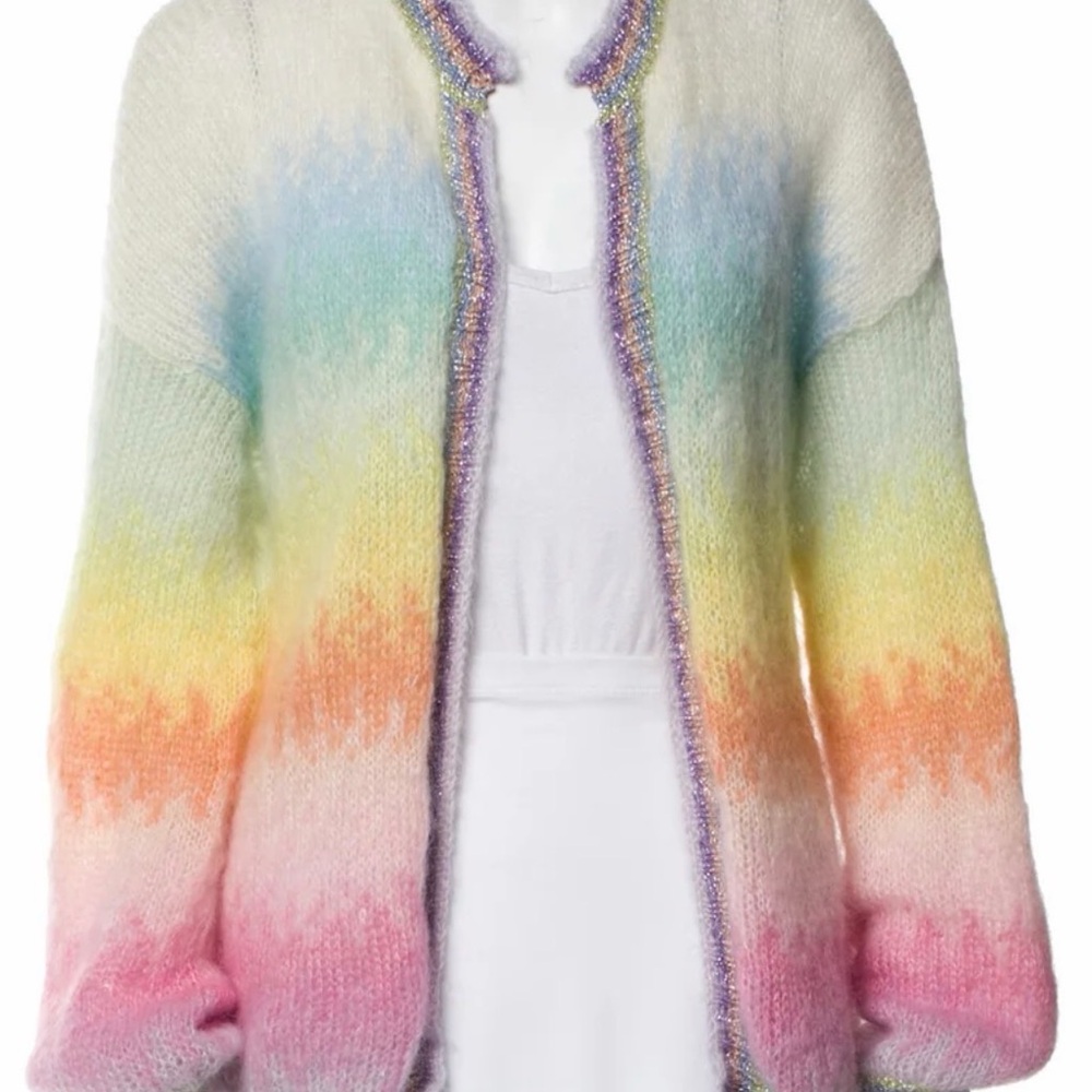 Rose carmine mohair Pastel Rainbow Open-Front Women's Sweater Cardigan